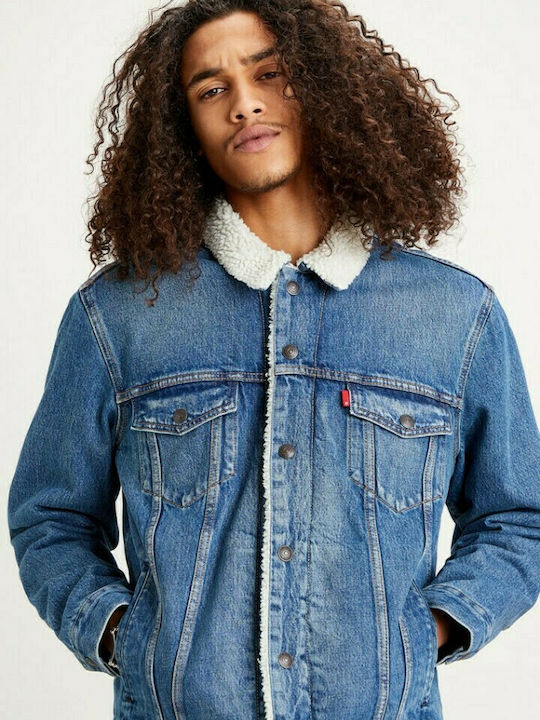 Levi's Sherpa Trucker Man Blue Jean Jacket 16365-0128 - Barbopoulos store,  Chania